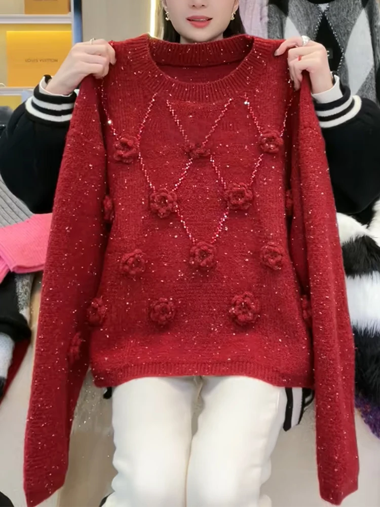 Faionable Chunky Knit Sweater New Year 3D Flower Design Lazy Sle Top High-End Sensation Spring 2025 plus Size Korean Version
Faionable Chunky Knit Sweater New Year 3D Flower Design Lazy Sle Top High-End Sensation Spring 2025 plus Size Korean Version