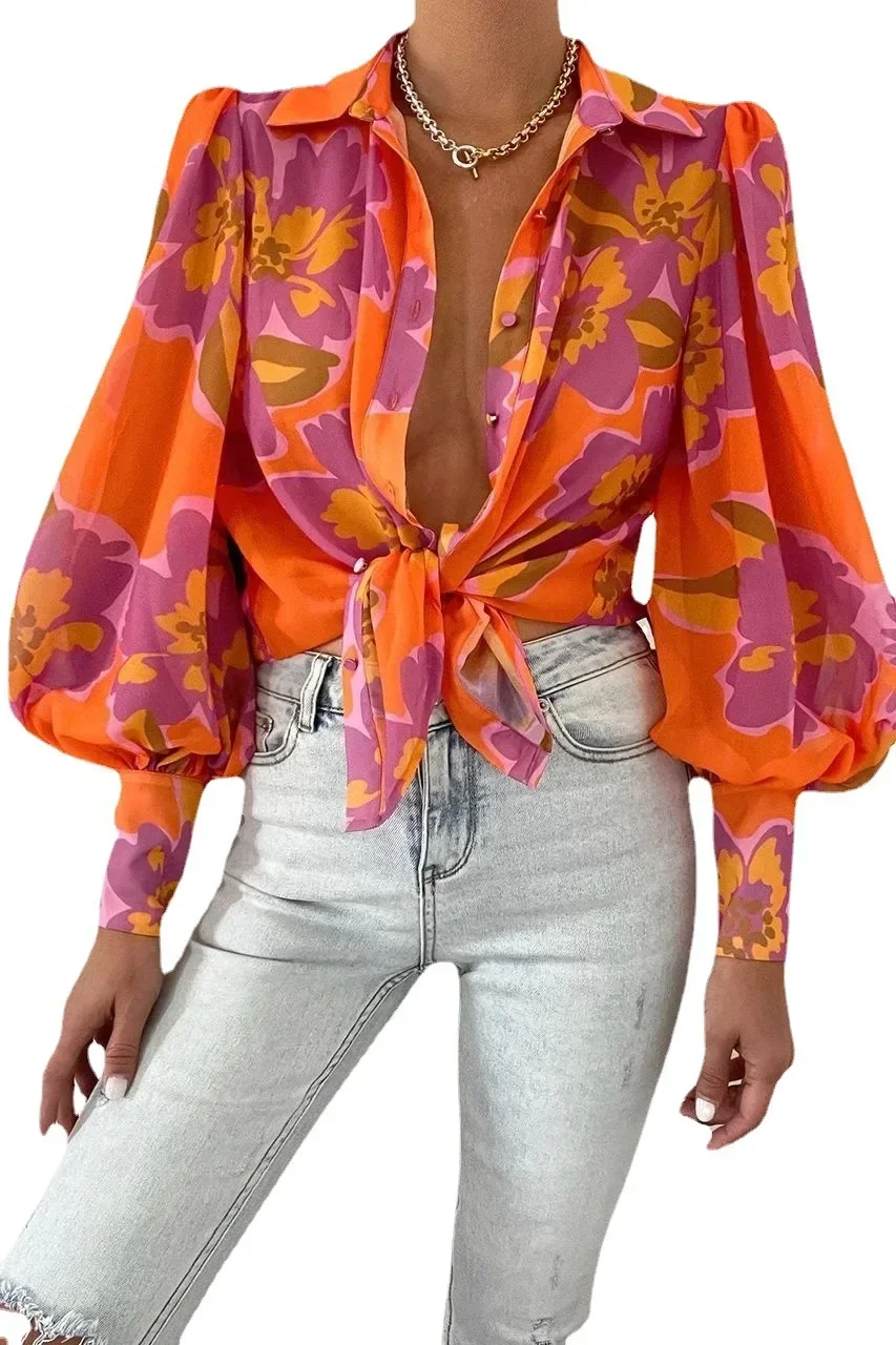 2023 Summer Women's Shirt Printed Button Lantern Sleeve Elegant Loose Blouses Female New Casual Autumn Fashion Ladies Clothes
2023 Summer Women's Shirt Printed Button Lantern Sleeve Elegant Loose Blouses Female New Casual Autumn Fashion Ladies Clothes