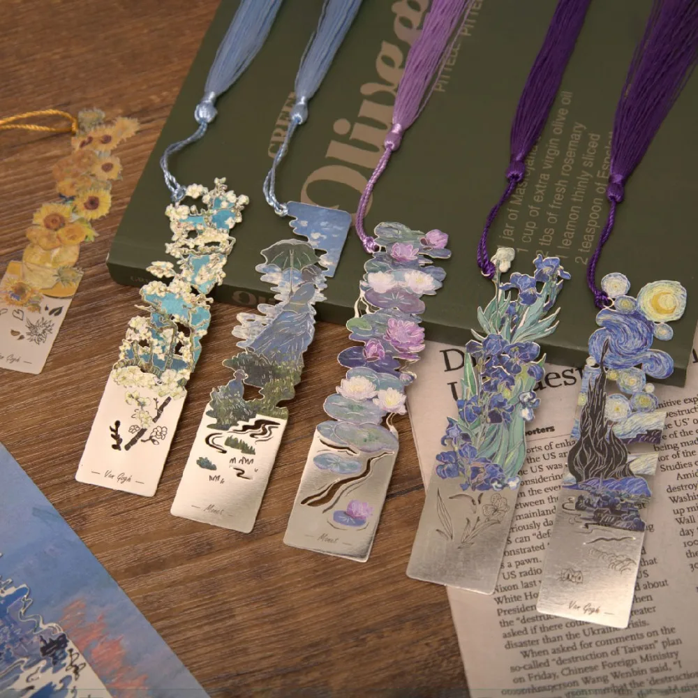 Metal Metal Bookmark Oil Painting Style Famous Painting Hollow Bookmark Stationery Tassels Book Clip School Office Supplies
Metal Metal Bookmark Oil Painting Style Famous Painting Hollow Bookmark Stationery Tassels Book Clip School Office Supplies