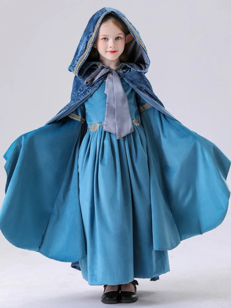 Princess Style Long Dress with Cape for Girls Halloween Vintage Court Flared Sleeves Stage Performance Outfit Blue Color
Princess Style Long Dress with Cape for Girls Halloween Vintage Court Flared Sleeves Stage Performance Outfit Blue Color