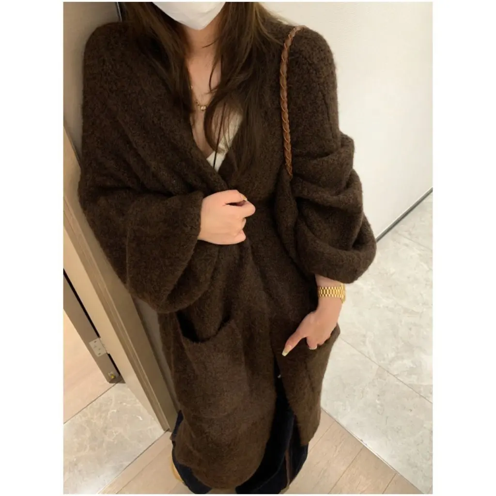 Женский длинный кардиган с рукавами-фонариками, свободный толстый вязаный свитер, куртка, топ, универсальная осенне-зимняя новинка 
Женский длинный кардиган с рукавами-фонариками, свободный толстый вязаный свитер, куртка, топ, универсальная осенне-зимняя новинка