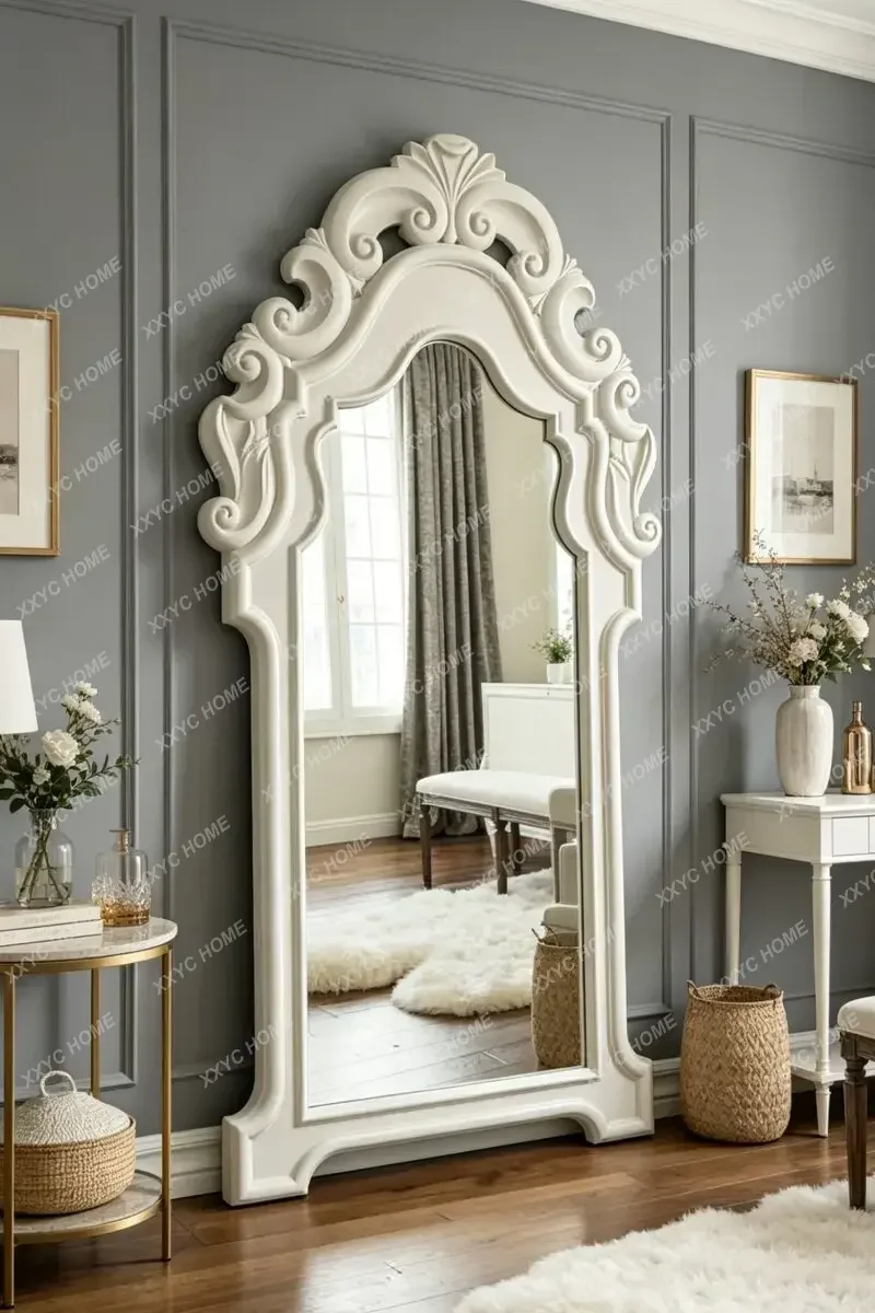 retro arched full-length mirror, bedroom full-length mirror, carved decoration, wall hanging, vertical light luxury
retro arched full-length mirror, bedroom full-length mirror, carved decoration, wall hanging, vertical light luxury