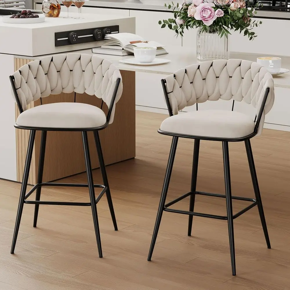 Counter Height Bar Stools Set of 2, Modern 24 Seat Height Barstools, Velvet Fabric Bar Chairs with Woven Back and Footrest for K
Counter Height Bar Stools Set of 2, Modern 24 Seat Height Barstools, Velvet Fabric Bar Chairs with Woven Back and Footrest for K