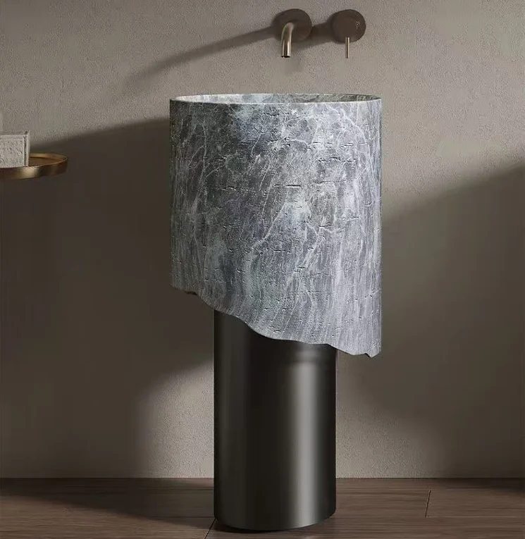 j* Vintage and Wabi-Sabi Style Marble Column Wash Basin Hotel Club Wash Basin With Matte Black Stainless Steel Pedestal
j* Vintage and Wabi-Sabi Style Marble Column Wash Basin Hotel Club Wash Basin With Matte Black Stainless Steel Pedestal