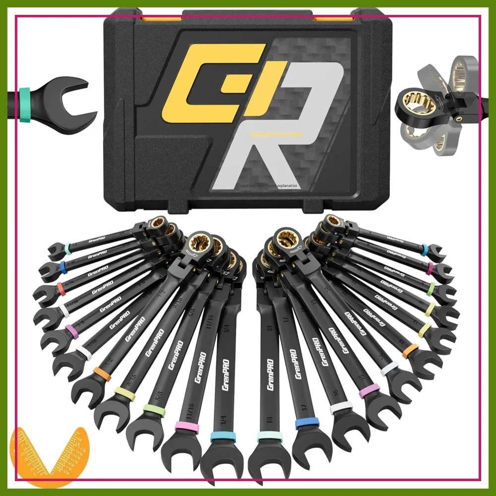 23PCS Flex Head Ratcheting Wrench Set Metric & SAE 6-18mm 1/4-3/4" with Color Rings
23PCS Flex Head Ratcheting Wrench Set Metric & SAE 6-18mm 1/4-3/4" with Color Rings