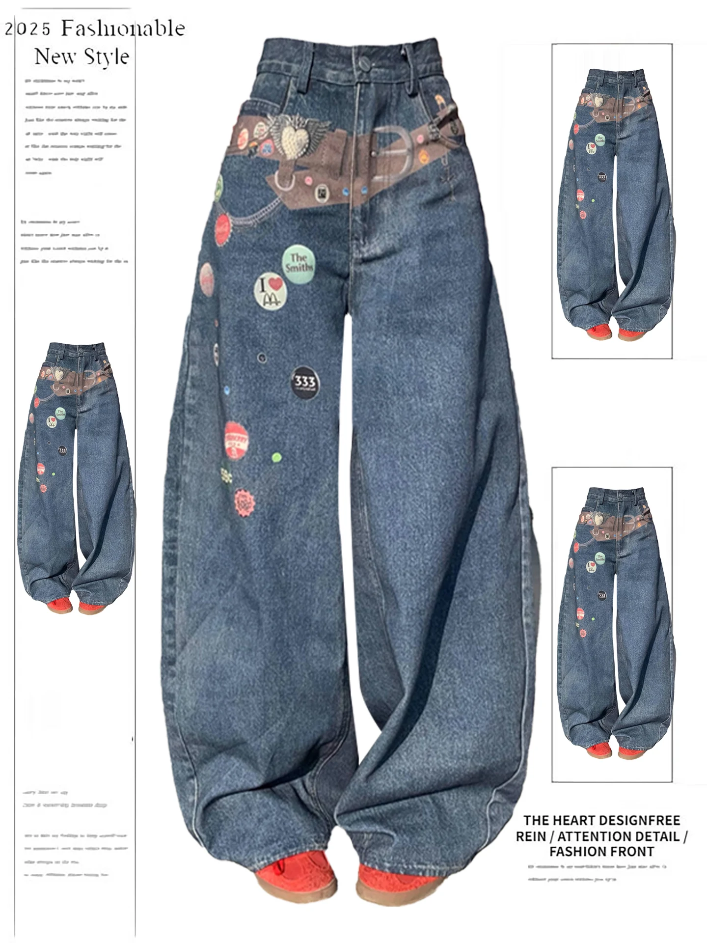 American Retro Printed Belted Denim Jeans Women Winter Loose Wide Leg Knife Pants High Waist ket Detail Blue Jeans
American Retro Printed Belted Denim Jeans Women Winter Loose Wide Leg Knife Pants High Waist ket Detail Blue Jeans