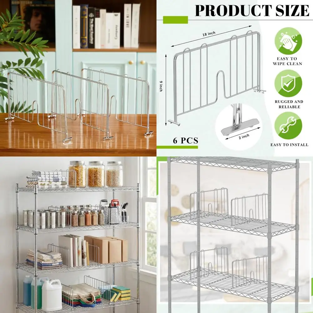 6-Piece 18W x 9H Chrome Wire Shelving Dividers for Kitchen, Bathroom, and Office Storage Organization, Silver
6-Piece 18W x 9H Chrome Wire Shelving Dividers for Kitchen, Bathroom, and Office Storage Organization, Silver