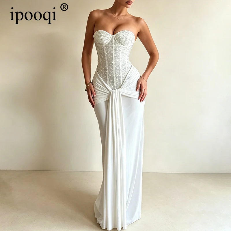ipooqi Elegant White Sequin Mermaid Evening Maxi Dress Luxury Strapless Sweetheart Backless Formal Party Gown Vestidos De Fiesta
ipooqi Elegant White Sequin Mermaid Evening Maxi Dress Luxury Strapless Sweetheart Backless Formal Party Gown Vestidos De Fiesta