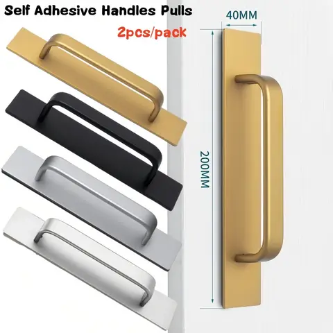 2 tiradores autoadhesivos para manijas de gabinete, manijas de empuje para cajones de aleación de aluminio, ayudante con adhesivo, sin perforación, se pegan en el mango para gabinete de cocina, cajón, ventana corrediza