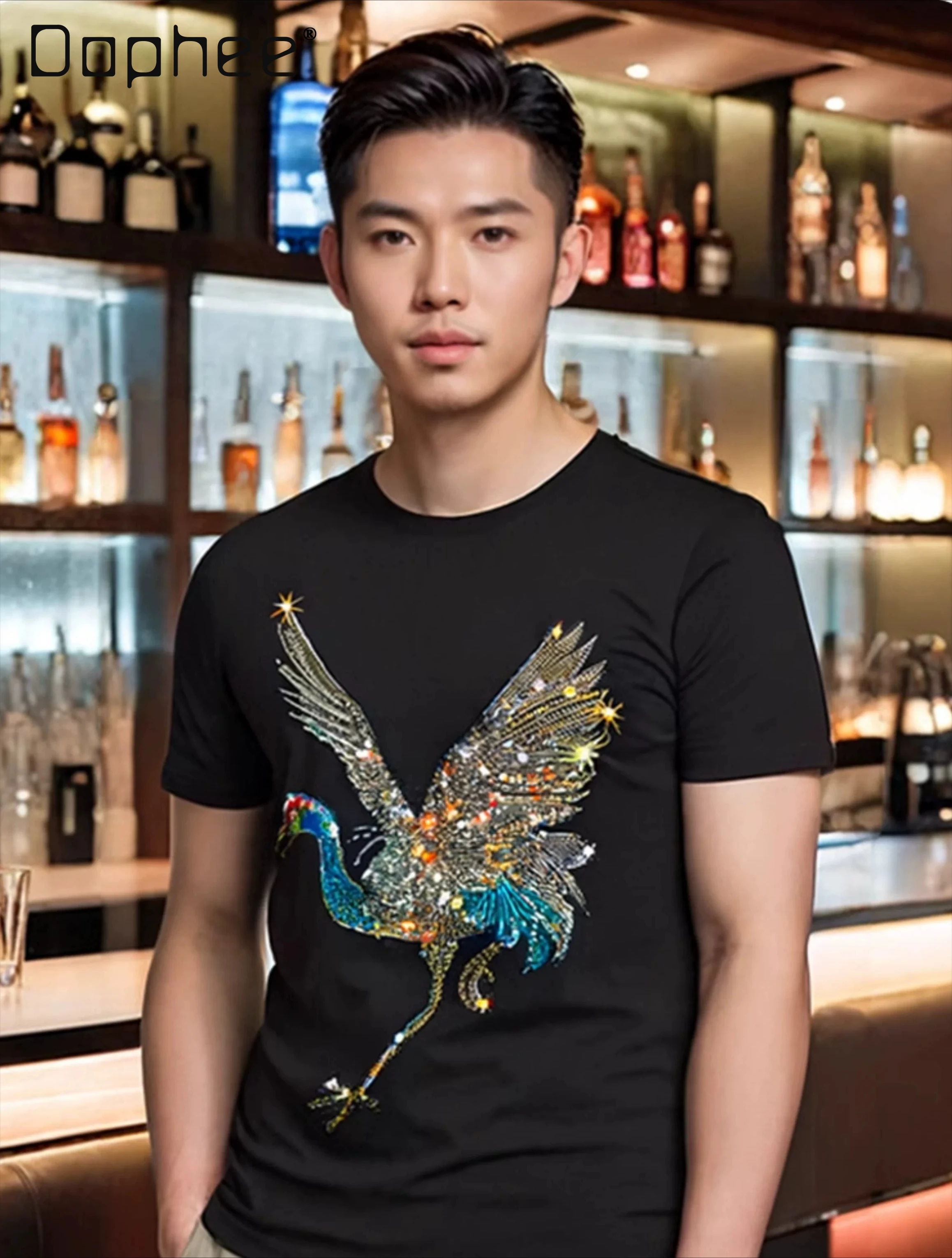2026 Summer New Chinese Style Men Shiny Crane Rhinestone Black White Casual Short Sleeve Streetwear Round Neck T-Shirt
2026 Summer New Chinese Style Men Shiny Crane Rhinestone Black White Casual Short Sleeve Streetwear Round Neck T-Shirt