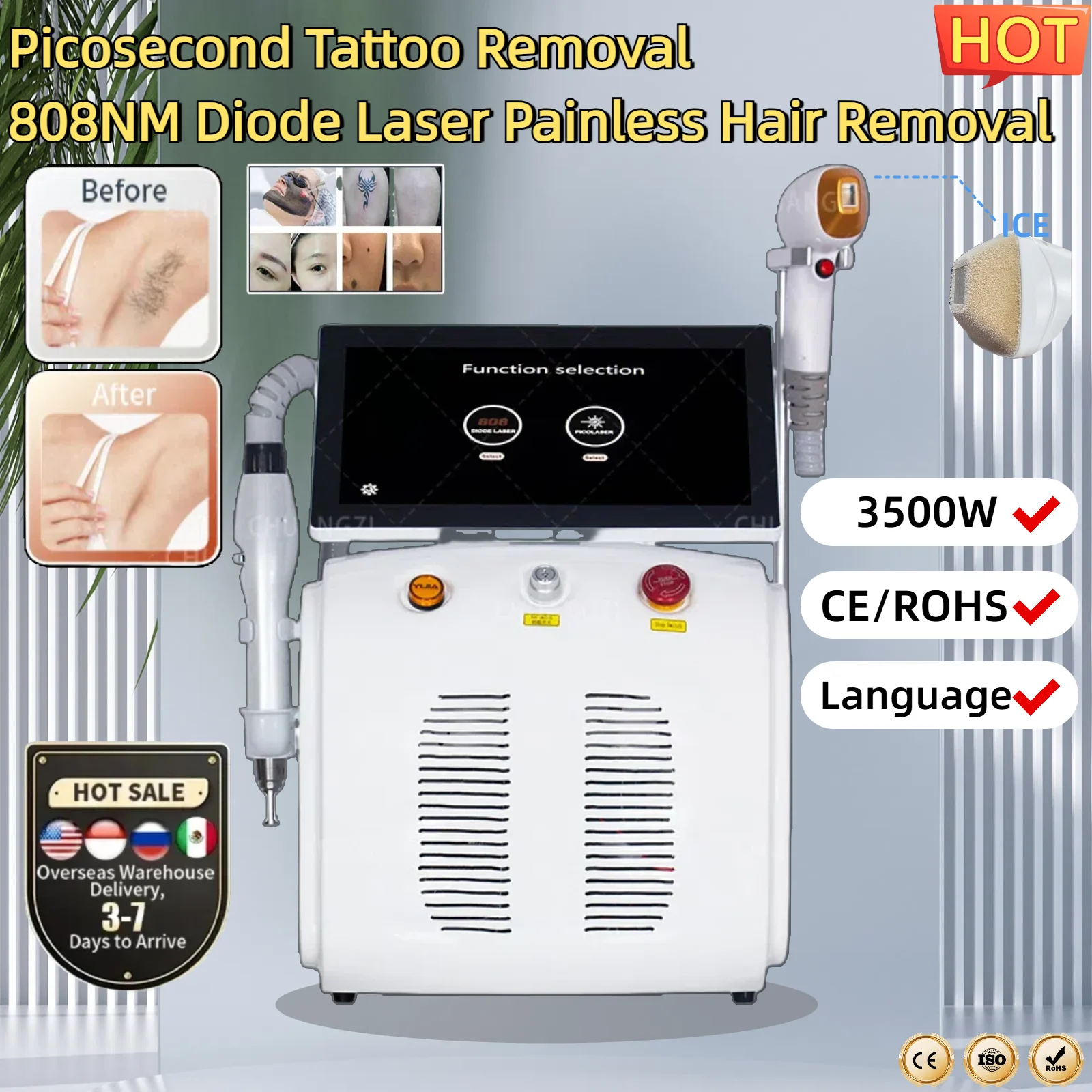 Professional Multi-functional Laser Beauty Device Diode Laser Hair Removal And Tattoo Removal 755 808 1064NM CE Salon Machine
Professional Multi-functional Laser Beauty Device Diode Laser Hair Removal And Tattoo Removal 755 808 1064NM CE Salon Machine