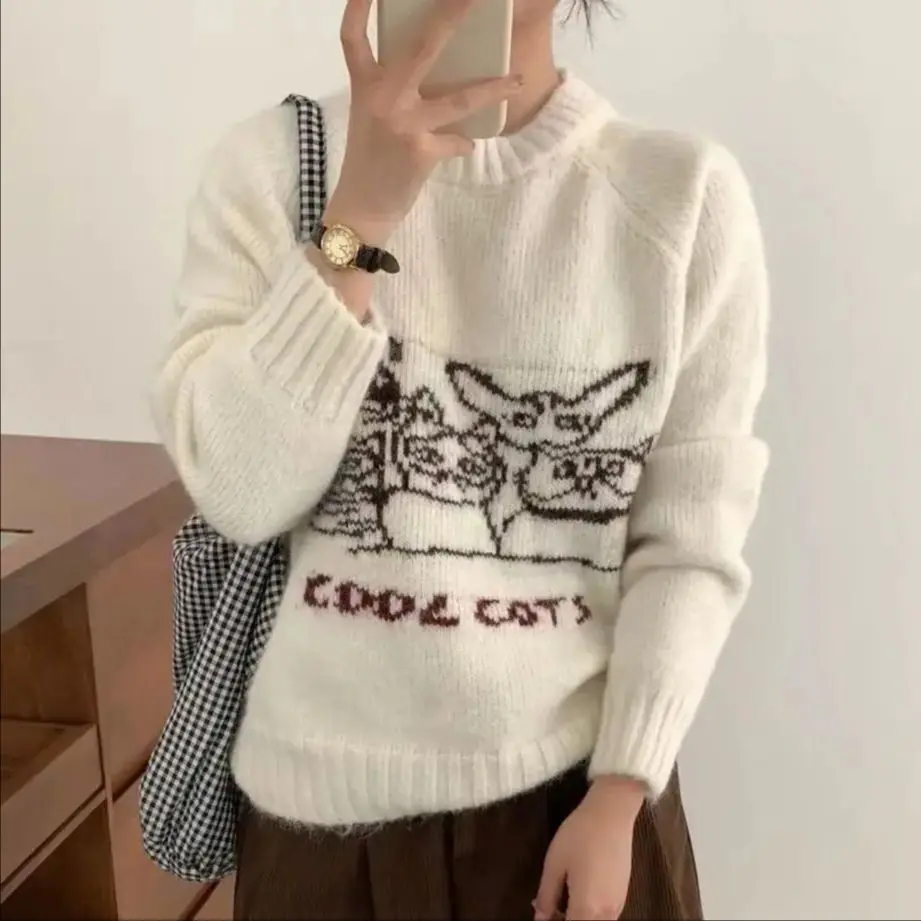 Cartoon sweater women 2024 autumn and winter new Korean version of the college style round neck pullover loose kawaii knit pull
Cartoon sweater women 2024 autumn and winter new Korean version of the college style round neck pullover loose kawaii knit pull