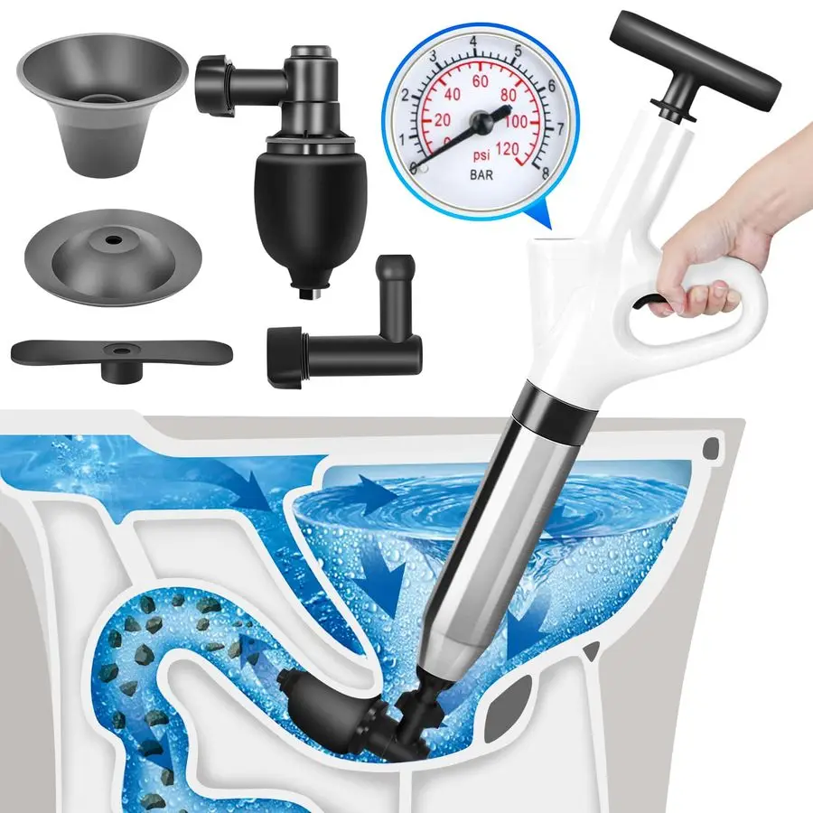 Pressure Toilet Plunger, Air Drain Blaster Gun with Visual Barometer and Stainless Steel Plungers, Powerful Drain Clog Remover T
Pressure Toilet Plunger, Air Drain Blaster Gun with Visual Barometer and Stainless Steel Plungers, Powerful Drain Clog Remover T