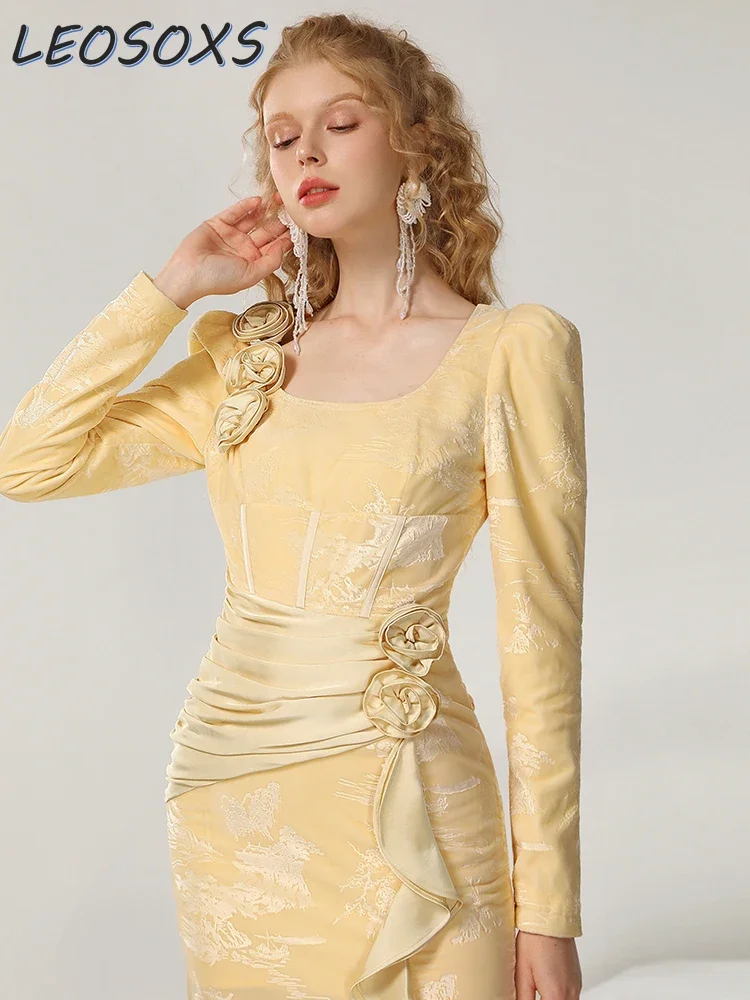 LEOSOXS Temperament Elegant Long Dress 2024 Autumn Winter Retro New Chinese Bandage Dress Romantic Flower A-line Step Dress Lady
LEOSOXS Temperament Elegant Long Dress 2024 Autumn Winter Retro New Chinese Bandage Dress Romantic Flower A-line Step Dress Lady