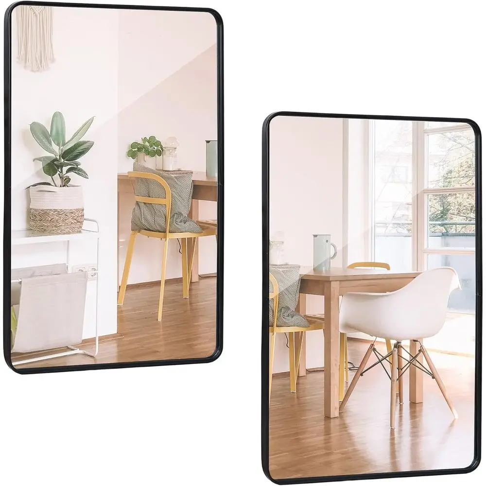 24x36 Black Wall Mirror with Stainless Steel Frame and Rounded Edges for Bathroom or Entryway Vanity Decor
24x36 Black Wall Mirror with Stainless Steel Frame and Rounded Edges for Bathroom or Entryway Vanity Decor