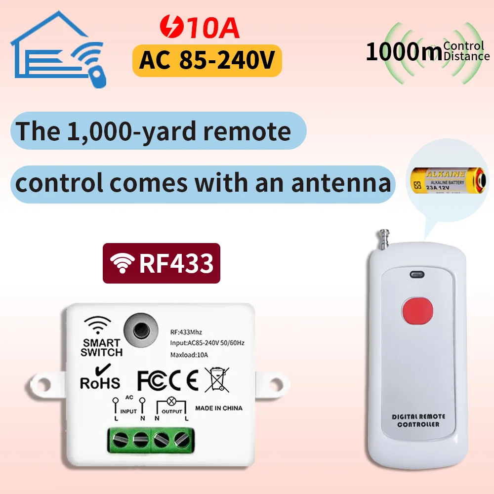 RF 433MHz Remote Control Switch 85V 240V 10A Equipped with 1/2 key remote control For LED lighting Wireless Smart Relay Controll
RF 433MHz Remote Control Switch 85V 240V 10A Equipped with 1/2 key remote control For LED lighting Wireless Smart Relay Controll