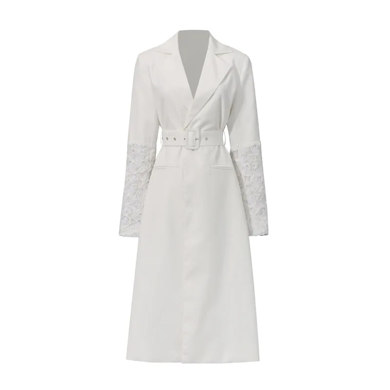 Sequins Design Women Patchwork White Coat Fashion Turn-Down Collar Trench coat With Belt
Sequins Design Women Patchwork White Coat Fashion Turn-Down Collar Trench coat With Belt
