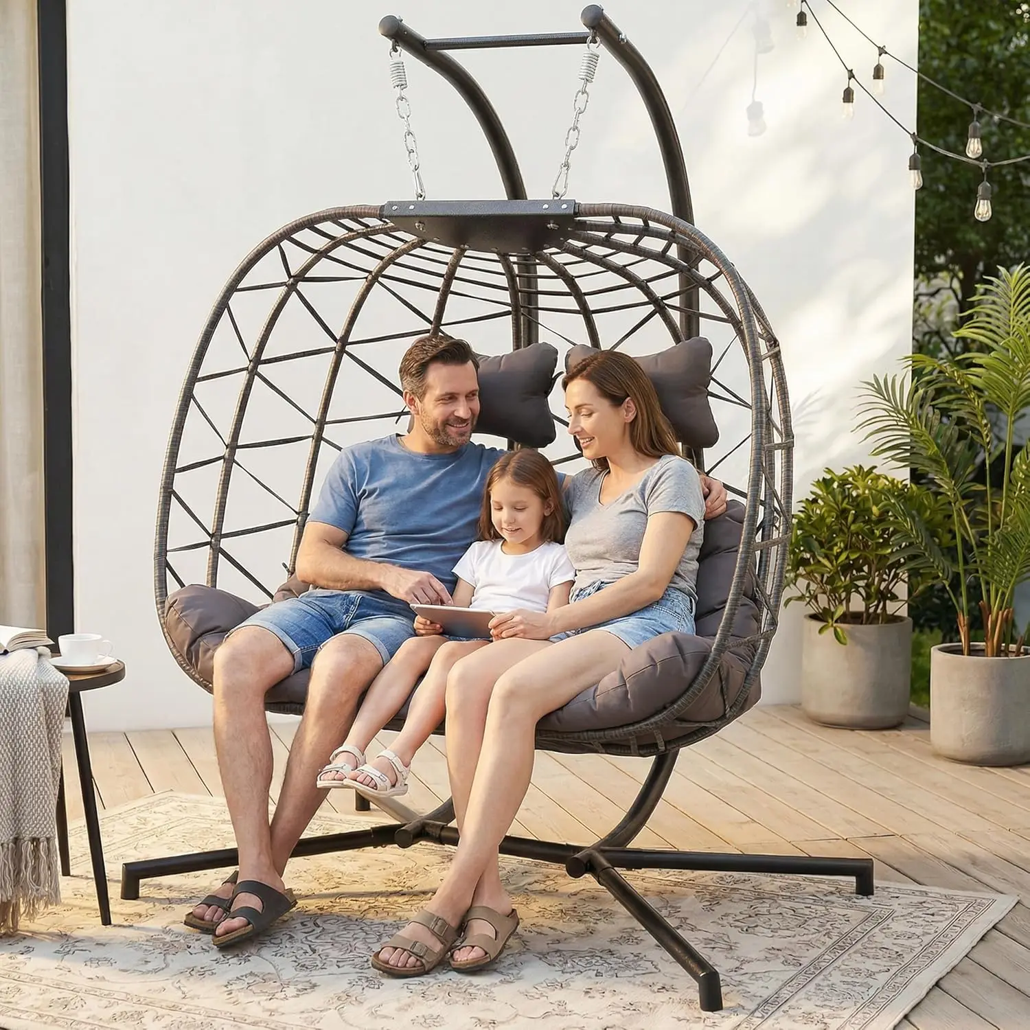 2 Person Double Wicker Swing Egg Chair with Stand and Cover, Extra Large 700 Lbs Wicker Hanging Patio Loveseat, Dark Gray
2 Person Double Wicker Swing Egg Chair with Stand and Cover, Extra Large 700 Lbs Wicker Hanging Patio Loveseat, Dark Gray