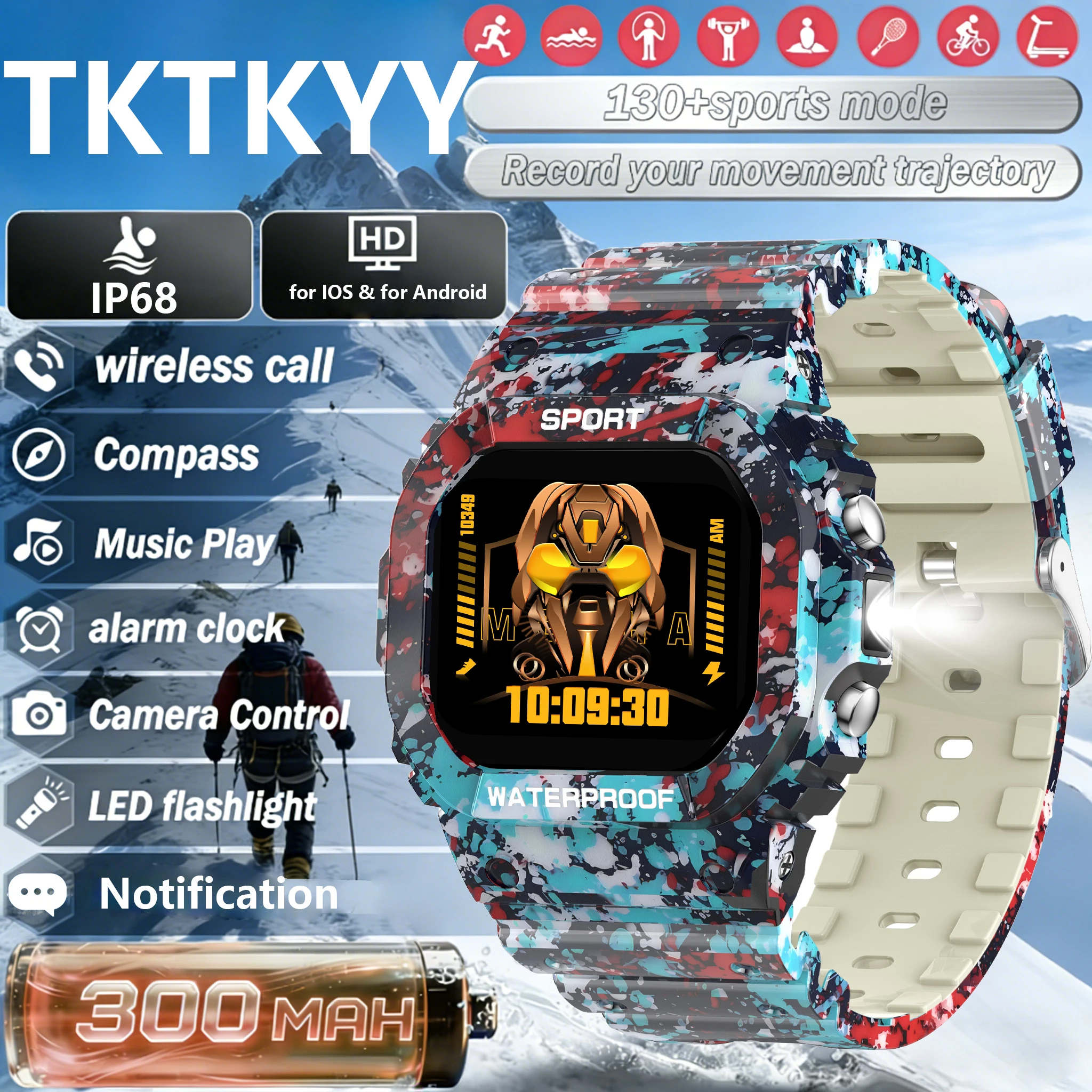 TKTKYY Smart Watch with 130+ Sports Modes Waterproof BT Call Compass Music Control Camera LED Flashlight for iOS Android Watches
TKTKYY Smart Watch with 130+ Sports Modes Waterproof BT Call Compass Music Control Camera LED Flashlight for iOS Android Watches