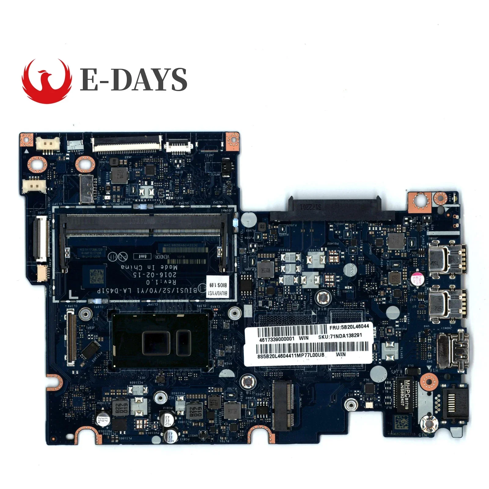 LA-D451P motherboard for Lenovo Flex4-1470 Yoga 510-14ISK laptop mainboard with CPU 4405U UMA100% test
LA-D451P motherboard for Lenovo Flex4-1470 Yoga 510-14ISK laptop mainboard with CPU 4405U UMA100% test
