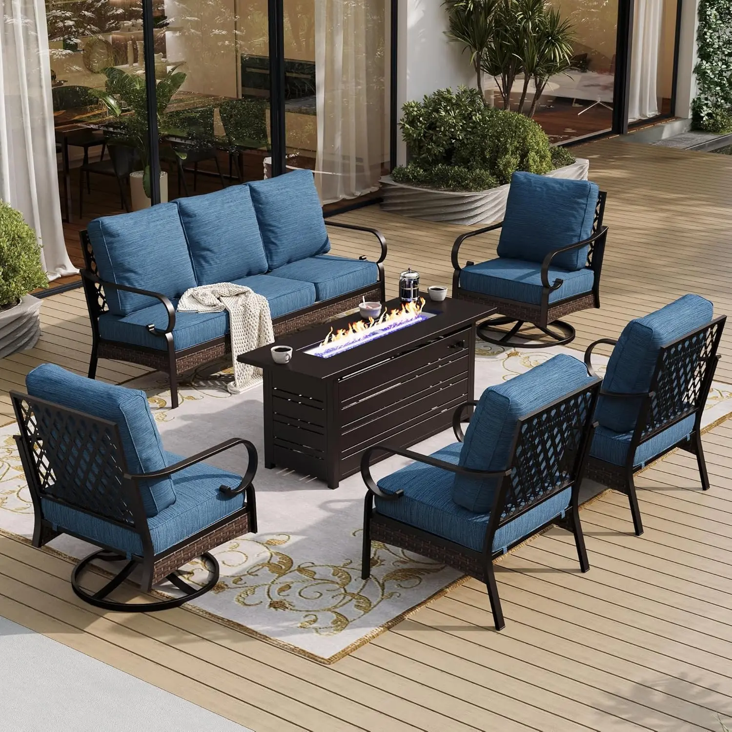 6 Piece Black Metal Outdoor Patio Furniture Sets With Firepit Table, Patio Conversation Sets 1 3-Seater Sofa, 2 Leg, Customized
6 Piece Black Metal Outdoor Patio Furniture Sets With Firepit Table, Patio Conversation Sets 1 3-Seater Sofa, 2 Leg, Customized