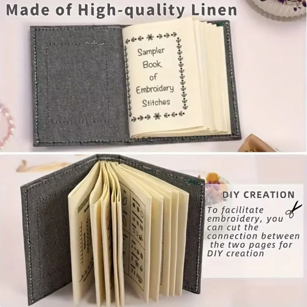 86Pcs/Set 106 Patterns Embroidery Stitch Book Kit Linen Felting Sample Page All-in-One DIY Stitch Book With Tools Portable