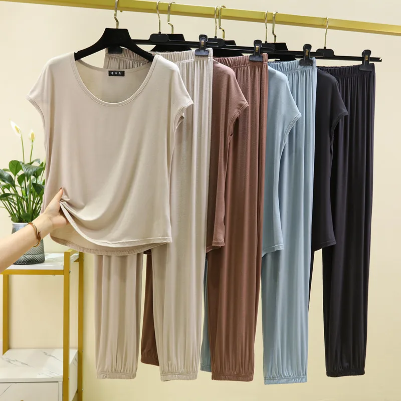 Women's Summer Modal Short Sleeve Long Pants Set Thin Loose T-Shirt Sleepwear Casual Two-Piece Suit Home Clothes
Women's Summer Modal Short Sleeve Long Pants Set Thin Loose T-Shirt Sleepwear Casual Two-Piece Suit Home Clothes