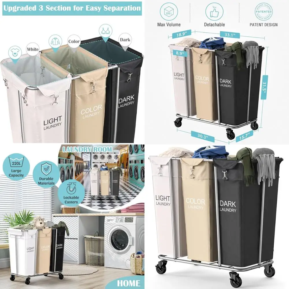 Трехсекционная тележка для белья на колесах, 220 л, с съемными мешками, для дома, прачечной и отелей
Трехсекционная тележка для белья на колесах, 220 л, с съемными мешками, для дома, прачечной и отелей