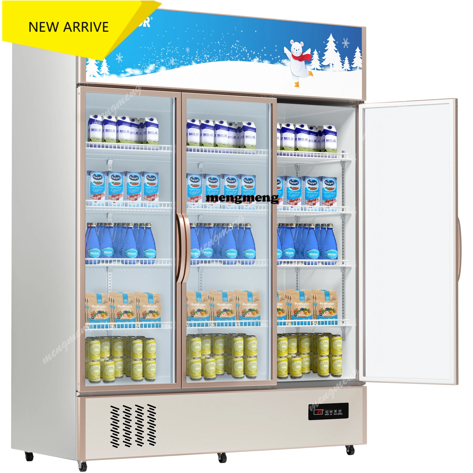 Трехдверный коммерческий холодильник-витрина, вертикальный холодильник для напитков со стеклянной дверью и светодиодной подсветкой
Трехдверный коммерческий холодильник-витрина, вертикальный холодильник для напитков со стеклянной дверью и светодиодной подсветкой