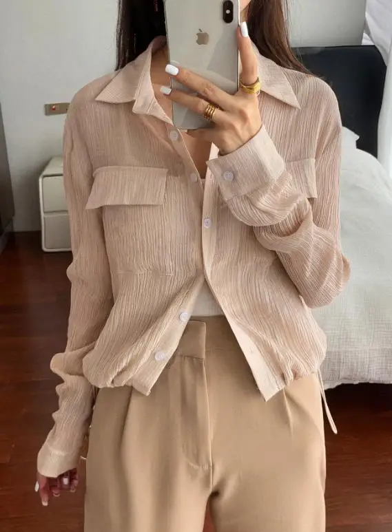 2025 Collar Solid Color Slim Button Long Sleeved Shirt Autumn Women's Pocket Drawstring Decoration Texture Long Sleeved Shirt
2025 Collar Solid Color Slim Button Long Sleeved Shirt Autumn Women's Pocket Drawstring Decoration Texture Long Sleeved Shirt