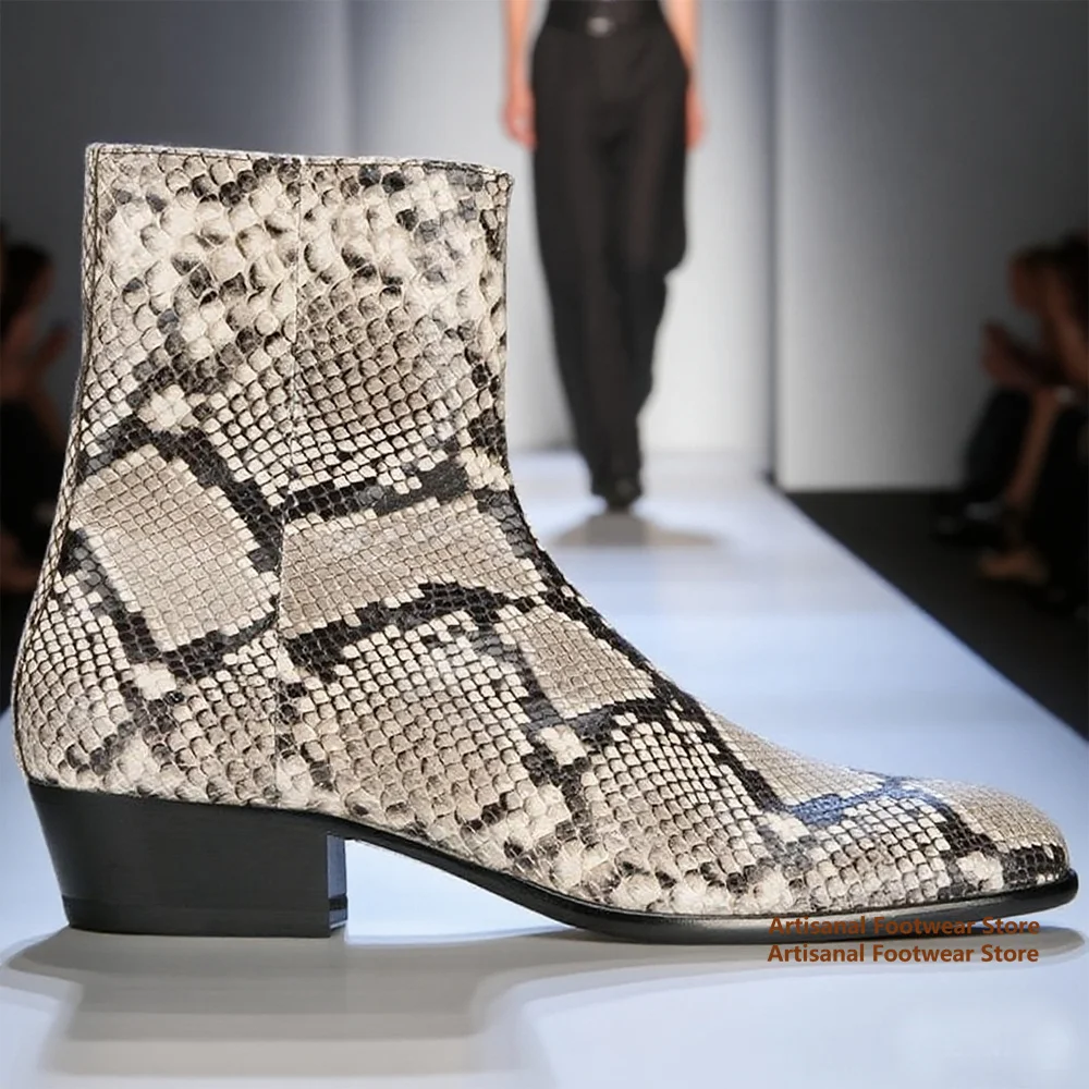 Snake Pattern Chelsea Boots Side Zipper Men's Boots High-Top Men's Leather Booties British Style Handmade New In Men Shoes 
Snake Pattern Chelsea Boots Side Zipper Men's Boots High-Top Men's Leather Booties British Style Handmade New In Men Shoes