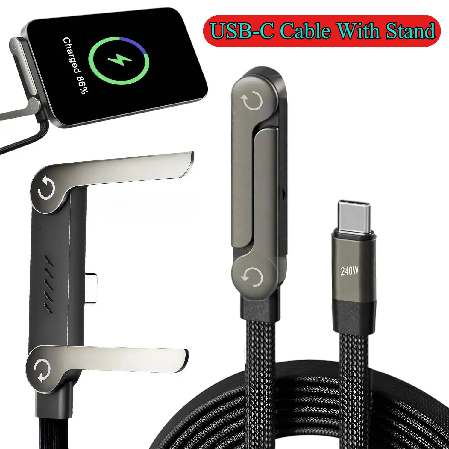 USB Type C Flat Charger Charging Cable C Kick Cable Stand With Invisible Support Foldable Phone Holder 240W Charge Wire Bracket
USB Type C Flat Charger Charging Cable C Kick Cable Stand With Invisible Support Foldable Phone Holder 240W Charge Wire Bracket