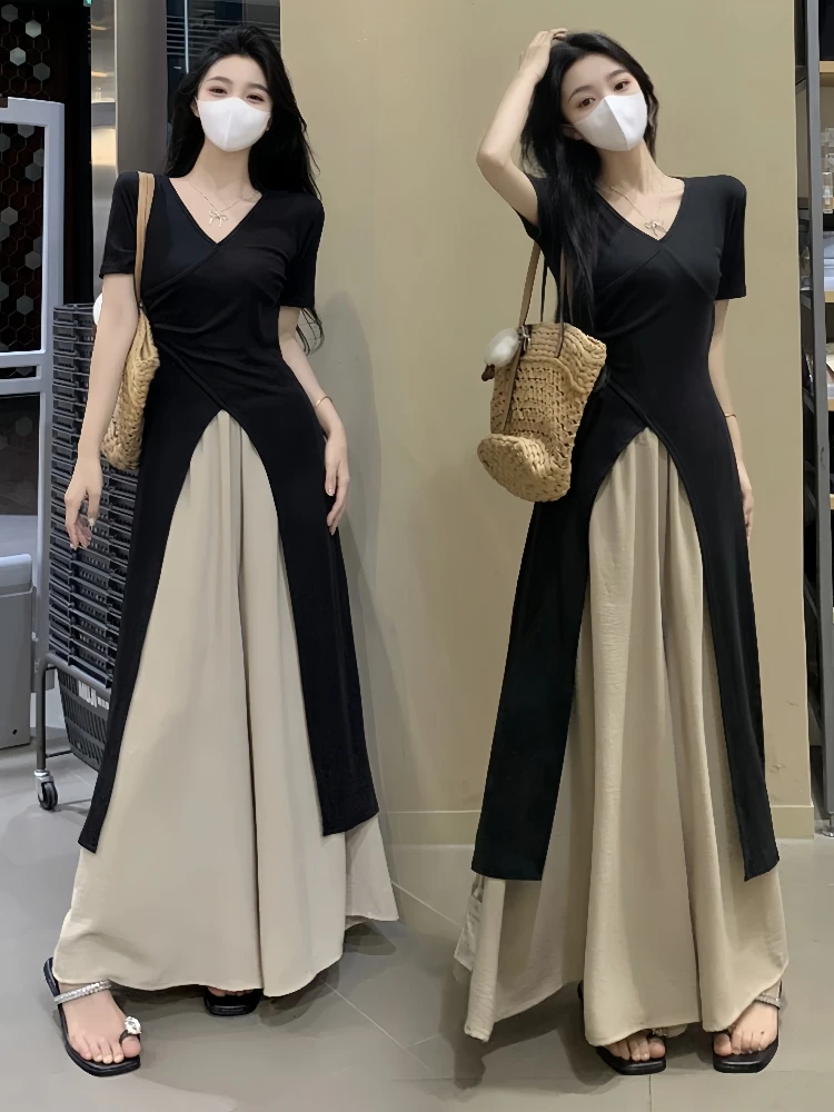 Stylish Two-Piece Set Dress Beautiful Wide Leg Pants Women's Summer Fashion High Waist Slimming Top Bottom Ensemble
Stylish Two-Piece Set Dress Beautiful Wide Leg Pants Women's Summer Fashion High Waist Slimming Top Bottom Ensemble