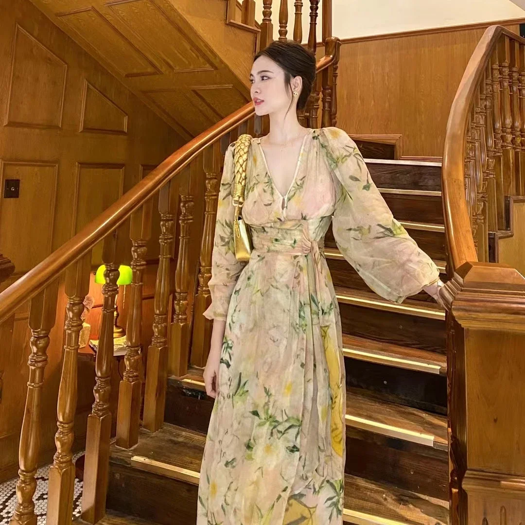 Women Flower Printed Midi Dress V-Neck Irregular Hem Long Sleeve fashion long dress vintage dress
Women Flower Printed Midi Dress V-Neck Irregular Hem Long Sleeve fashion long dress vintage dress