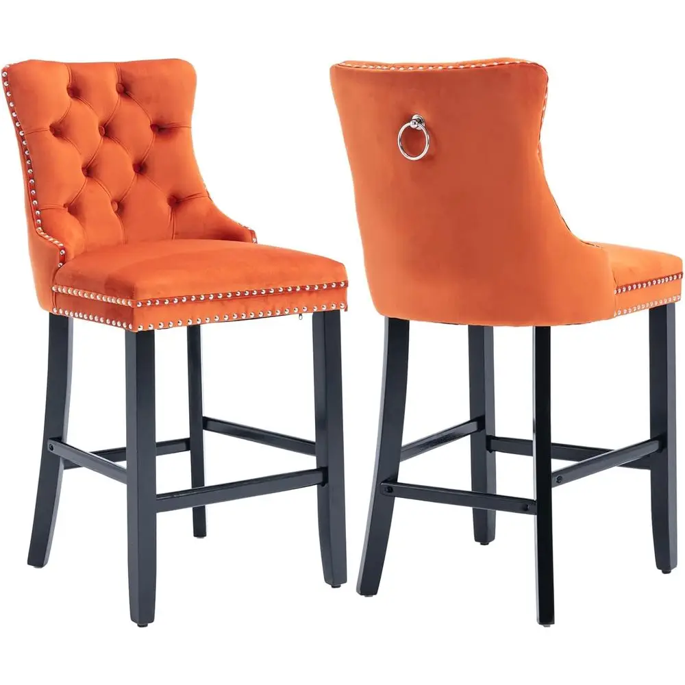 Set of 2 Counter Height Bar Stools, Solid Wood Legs, 26.3 Velvet Upholstered Seats with Back, Button Tufted & Nail Trim, Suitabl
Set of 2 Counter Height Bar Stools, Solid Wood Legs, 26.3 Velvet Upholstered Seats with Back, Button Tufted & Nail Trim, Suitabl