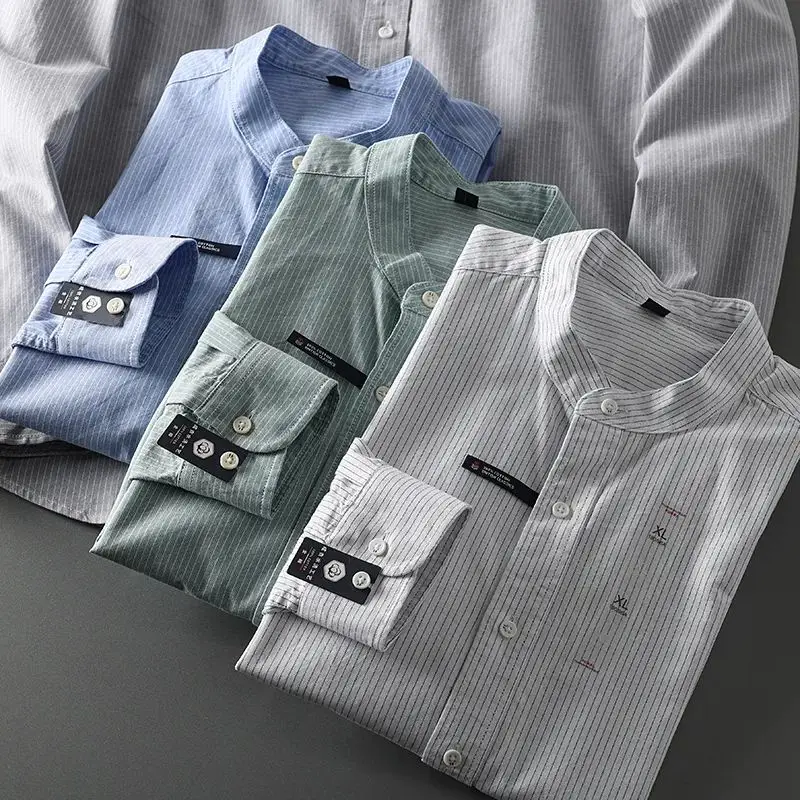 Washed Cotton Long Sleeve Casual Shirt for Men Small Collar Stripe Pattern Slim Fit Spring Season Regular Thickness
Washed Cotton Long Sleeve Casual Shirt for Men Small Collar Stripe Pattern Slim Fit Spring Season Regular Thickness