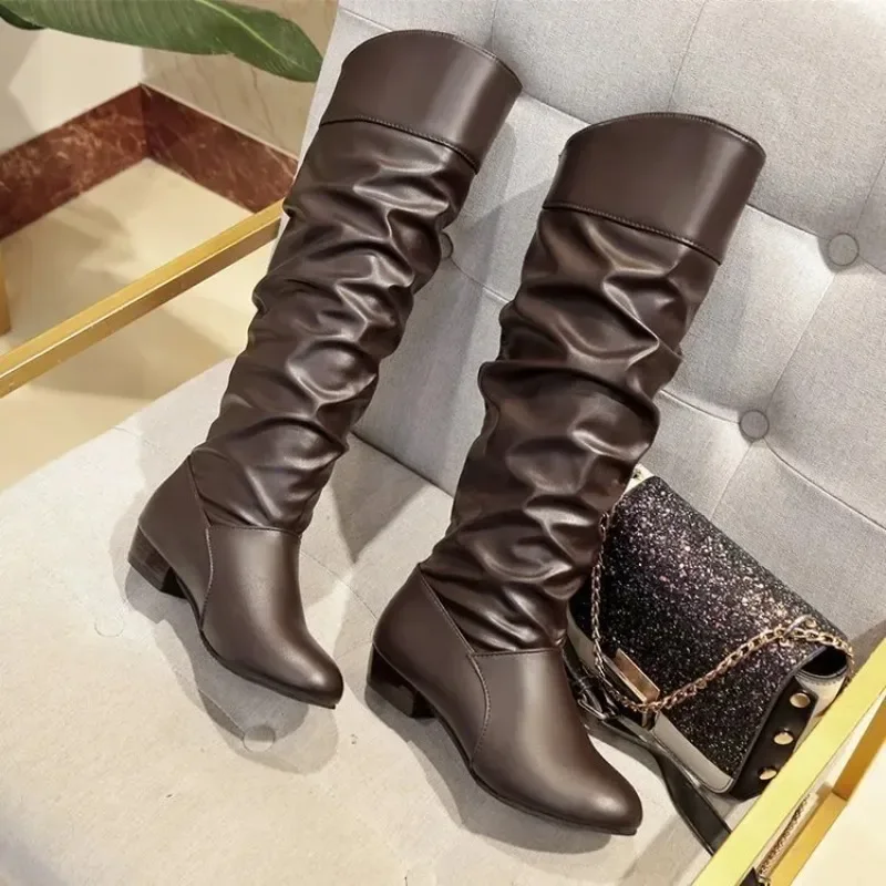 Shoes For Women 2025 Spring Knee High Boots Red Black White Tall Boots Woman Pleated Low Heel Casual Leather Female Long Shoes
Shoes For Women 2025 Spring Knee High Boots Red Black White Tall Boots Woman Pleated Low Heel Casual Leather Female Long Shoes