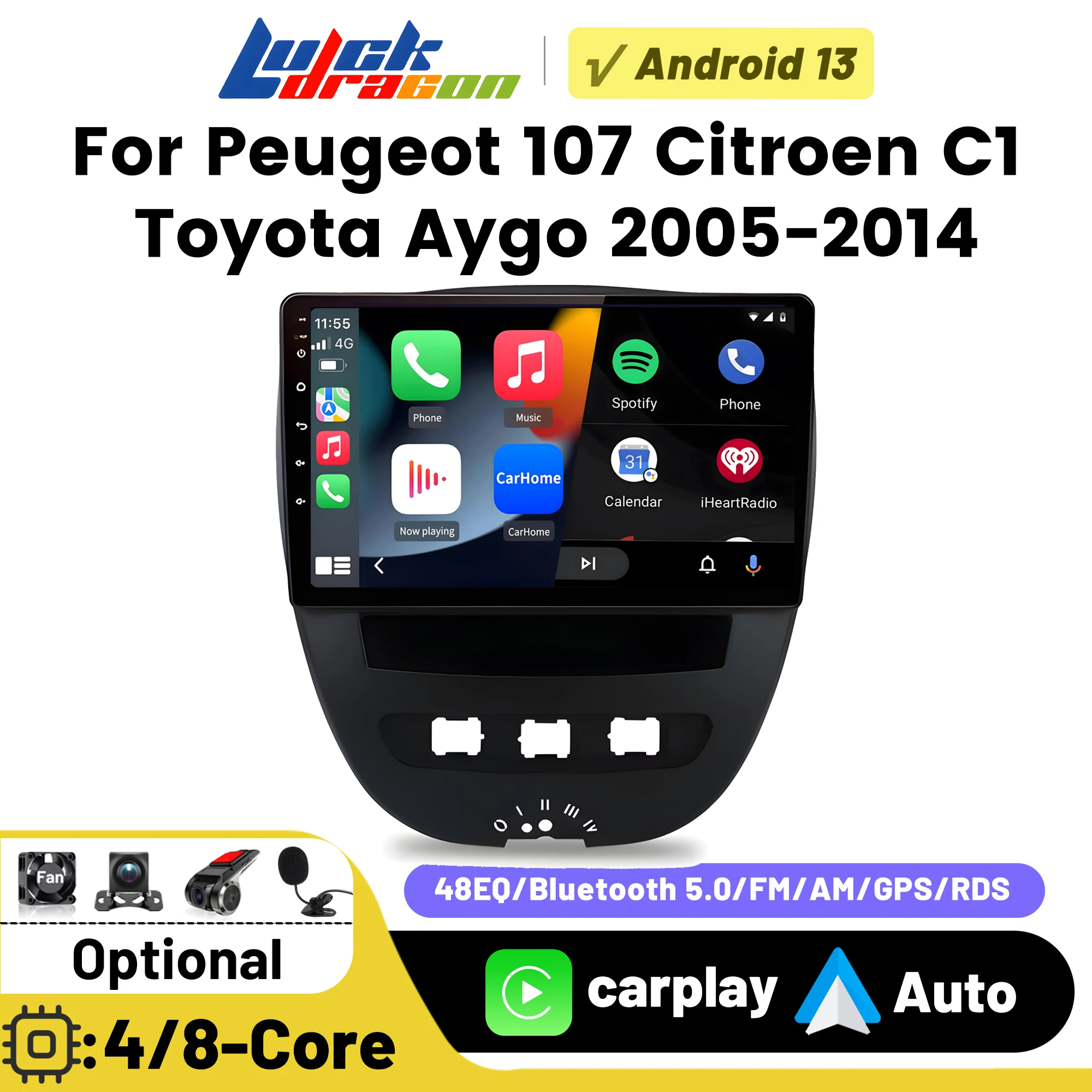 Автомобильный радиоприемник 4G для Peugeot 107 Toyota Aygo Citroen C1 2005-2014 Мультимедийный плеер Беспроводной CarPlay Android Auto 2 Din WIFI BT
Автомобильный радиоприемник 4G для Peugeot 107 Toyota Aygo Citroen C1 2005-2014 Мультимедийный плеер Беспроводной CarPlay Android Auto 2 Din WIFI BT