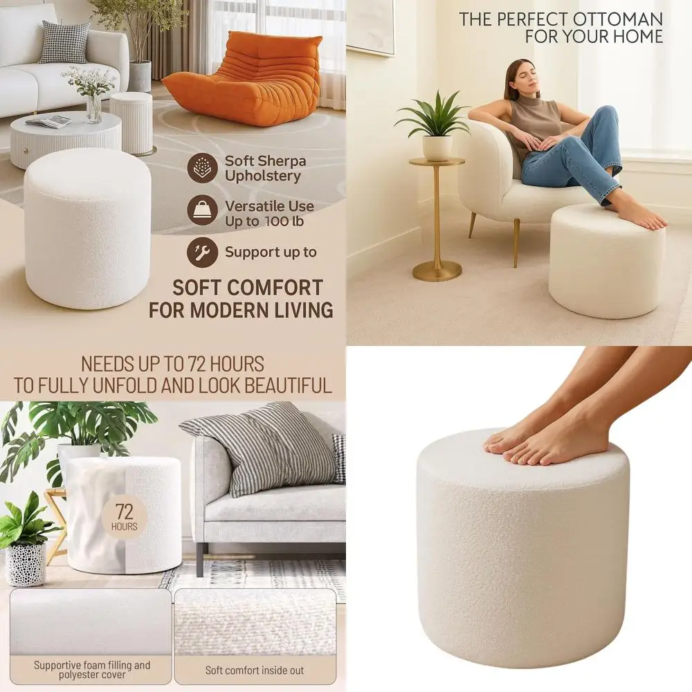 White Living Room Pouf Ottoman, Soft Footrest for Couch and Desk, Comfortable Stuffed Pouf, 17.1 Diameter x 14 High
White Living Room Pouf Ottoman, Soft Footrest for Couch and Desk, Comfortable Stuffed Pouf, 17.1 Diameter x 14 High