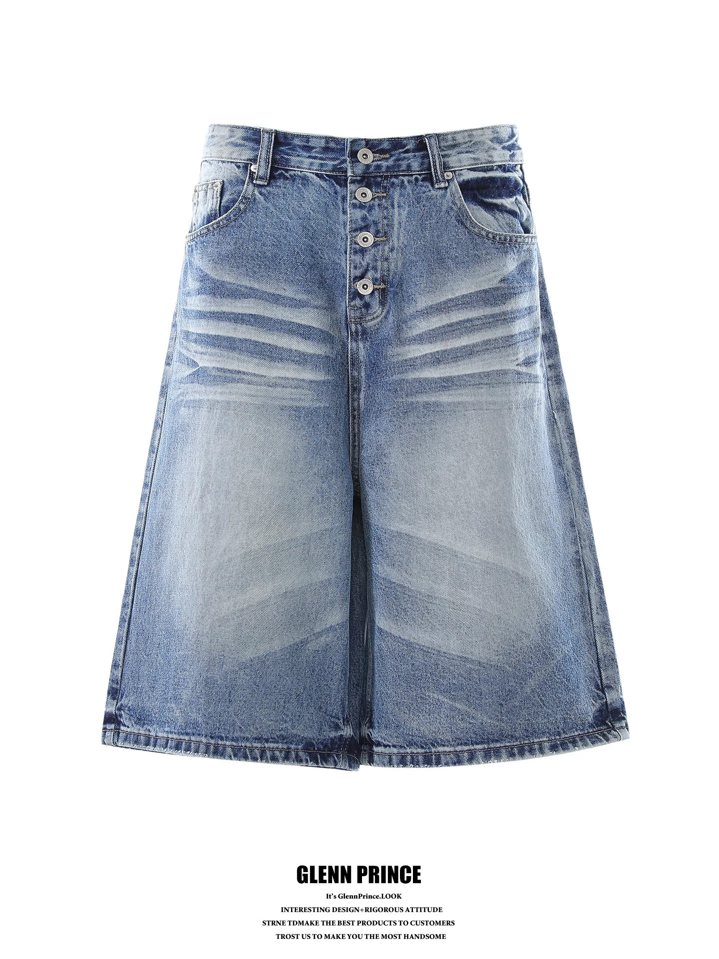 GPstudio American Retro Buttoned Faded Denim Shorts Men Summer A-Line Wide Leg Neutral Six-Fifths Pants Cotton Polyester Blend
GPstudio American Retro Buttoned Faded Denim Shorts Men Summer A-Line Wide Leg Neutral Six-Fifths Pants Cotton Polyester Blend