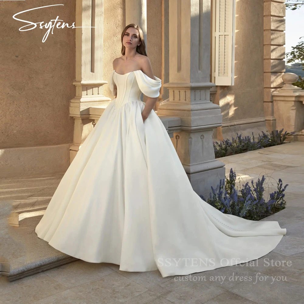 SSYTENS Classic Satin Wedding Dresses For Woman Pocket A-Line Bridal Gowns Bespoke Off the Shoulder Vestidos De Novia Customized
SSYTENS Classic Satin Wedding Dresses For Woman Pocket A-Line Bridal Gowns Bespoke Off the Shoulder Vestidos De Novia Customized