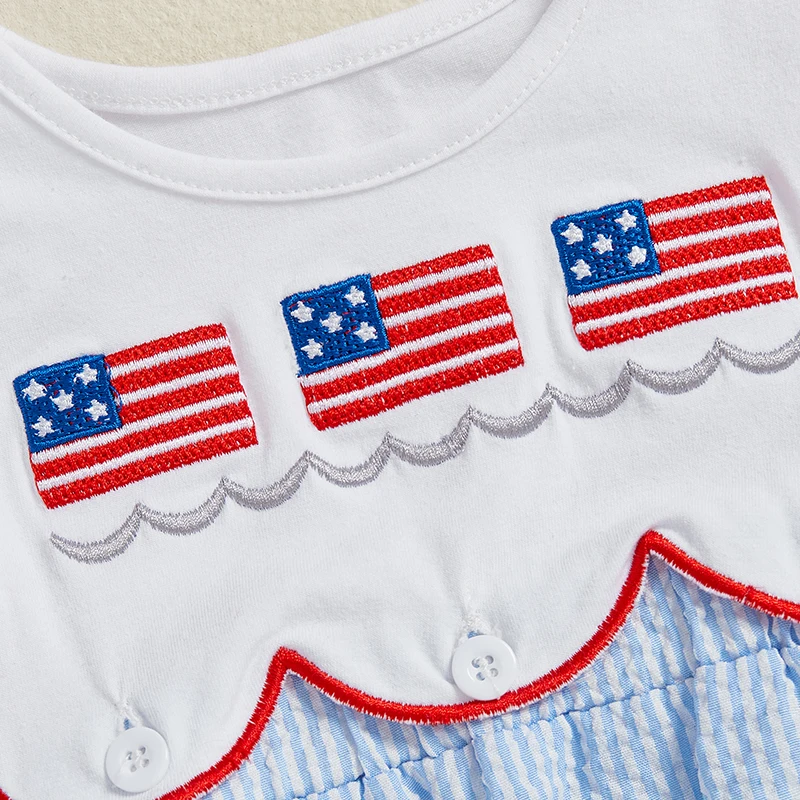 Toddler Girls Patriotic Sleeveless Romper with American Flag Embroidery and Striped Design for Independence Day
Toddler Girls Patriotic Sleeveless Romper with American Flag Embroidery and Striped Design for Independence Day