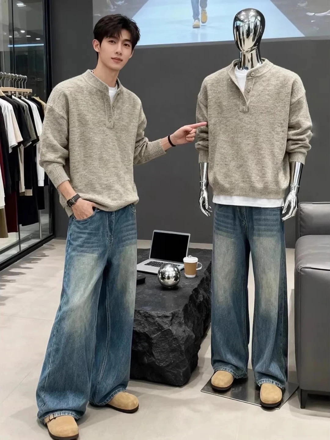 Cleanfit ey Men's Henry Collar Knitwear Winter Lazy Sle Base Layer American oulder Inner Wear Top Loose Fit Medium Soft...
Cleanfit ey Men's Henry Collar Knitwear Winter Lazy Sle Base Layer American oulder Inner Wear Top Loose Fit Medium Soft...