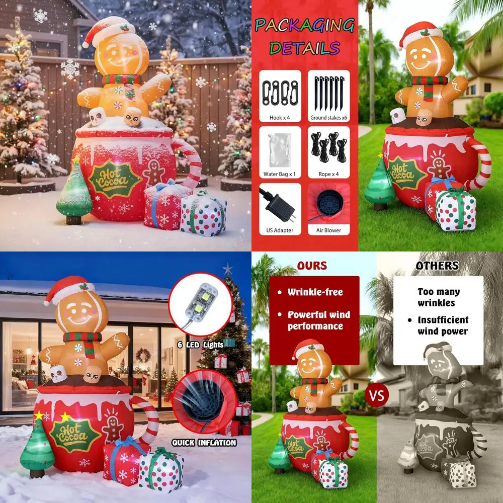 6-Foot Tall Outdoor Christmas Gingerbread Inflatable, Adorable Lawn and Garden Holiday Decor for Parties
6-Foot Tall Outdoor Christmas Gingerbread Inflatable, Adorable Lawn and Garden Holiday Decor for Parties