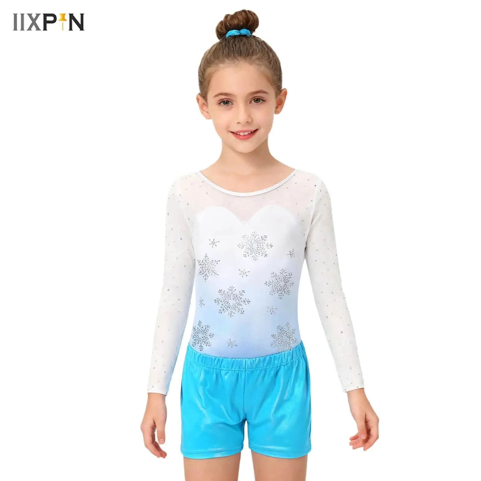 Kids Girls 3 Pieces Gymnastics Leotards Outfit Sparkly Rhinestones Mesh Long Sleeve Bodysuit+Shorts+Hair Tie for Dance Training
Kids Girls 3 Pieces Gymnastics Leotards Outfit Sparkly Rhinestones Mesh Long Sleeve Bodysuit+Shorts+Hair Tie for Dance Training