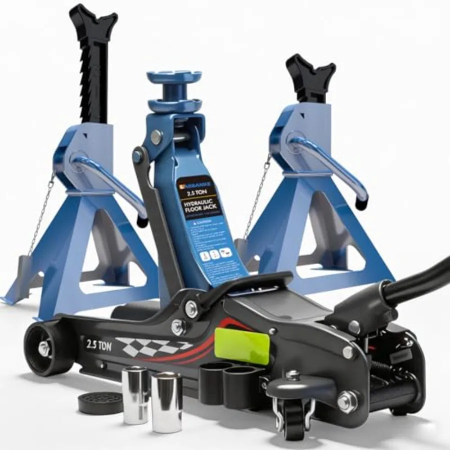 Garage maintenance: steel, black, 2.5-ton low-profile floor jack with 2 stands, 5500-lb capacity, includes lug nut sockets rubb
Garage maintenance: steel, black, 2.5-ton low-profile floor jack with 2 stands, 5500-lb capacity, includes lug nut sockets rubb