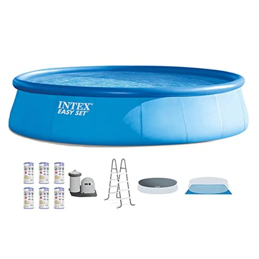 Above ground swimming pool set for backyard use PVC material blue color easy setup with inflatable ring and included accessorie
Above ground swimming pool set for backyard use PVC material blue color easy setup with inflatable ring and included accessorie