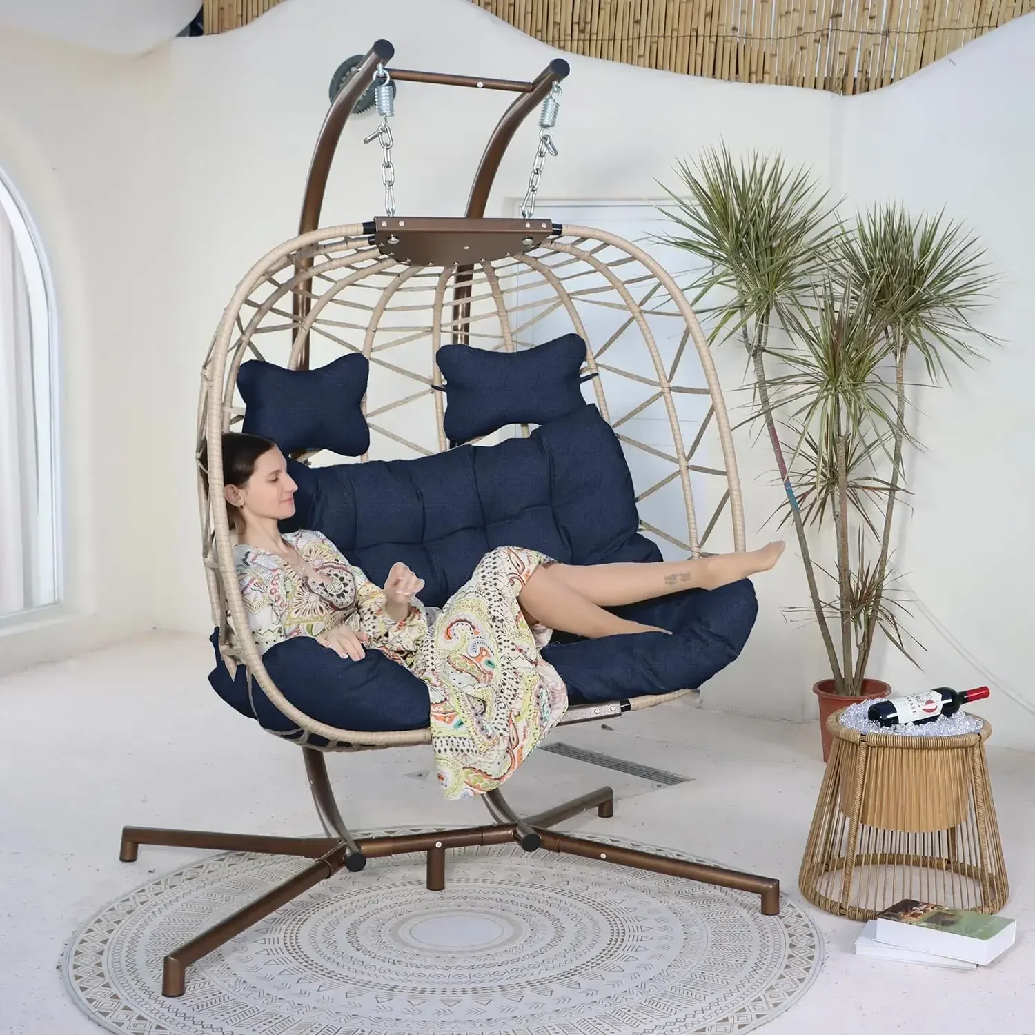 Double Egg Chair Oversized 2 Person Patio Swing Chair with Stand, Large PE Wicker Egg Shaped Hanging Egg Chair(Navy Blue)
Double Egg Chair Oversized 2 Person Patio Swing Chair with Stand, Large PE Wicker Egg Shaped Hanging Egg Chair(Navy Blue)