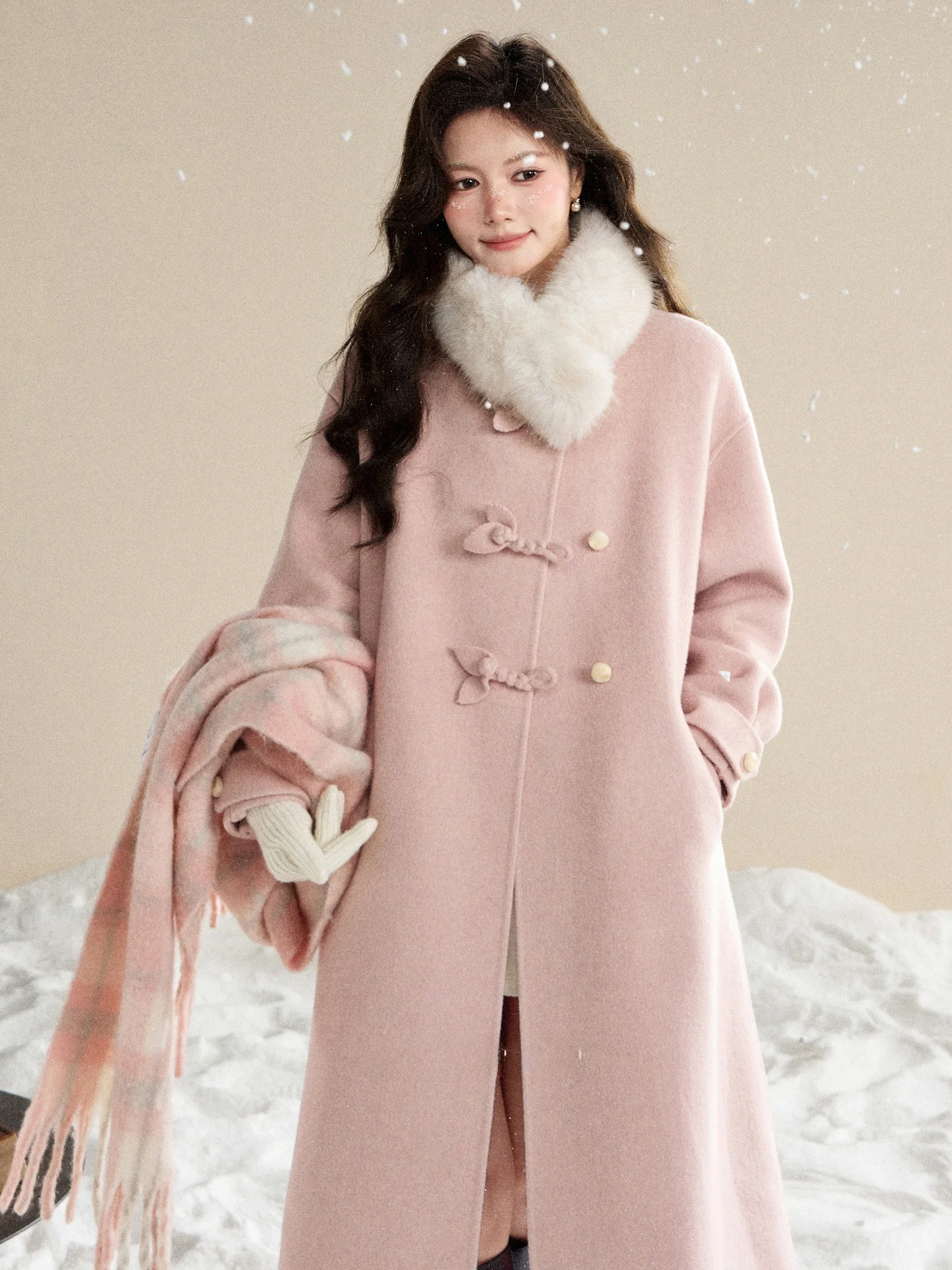 Loose Warm Women's Winter Coat Pink Fur Collar Detachable Woolen Outerwear Casual Style Pure Color round Neck Single Button
Loose Warm Women's Winter Coat Pink Fur Collar Detachable Woolen Outerwear Casual Style Pure Color round Neck Single Button