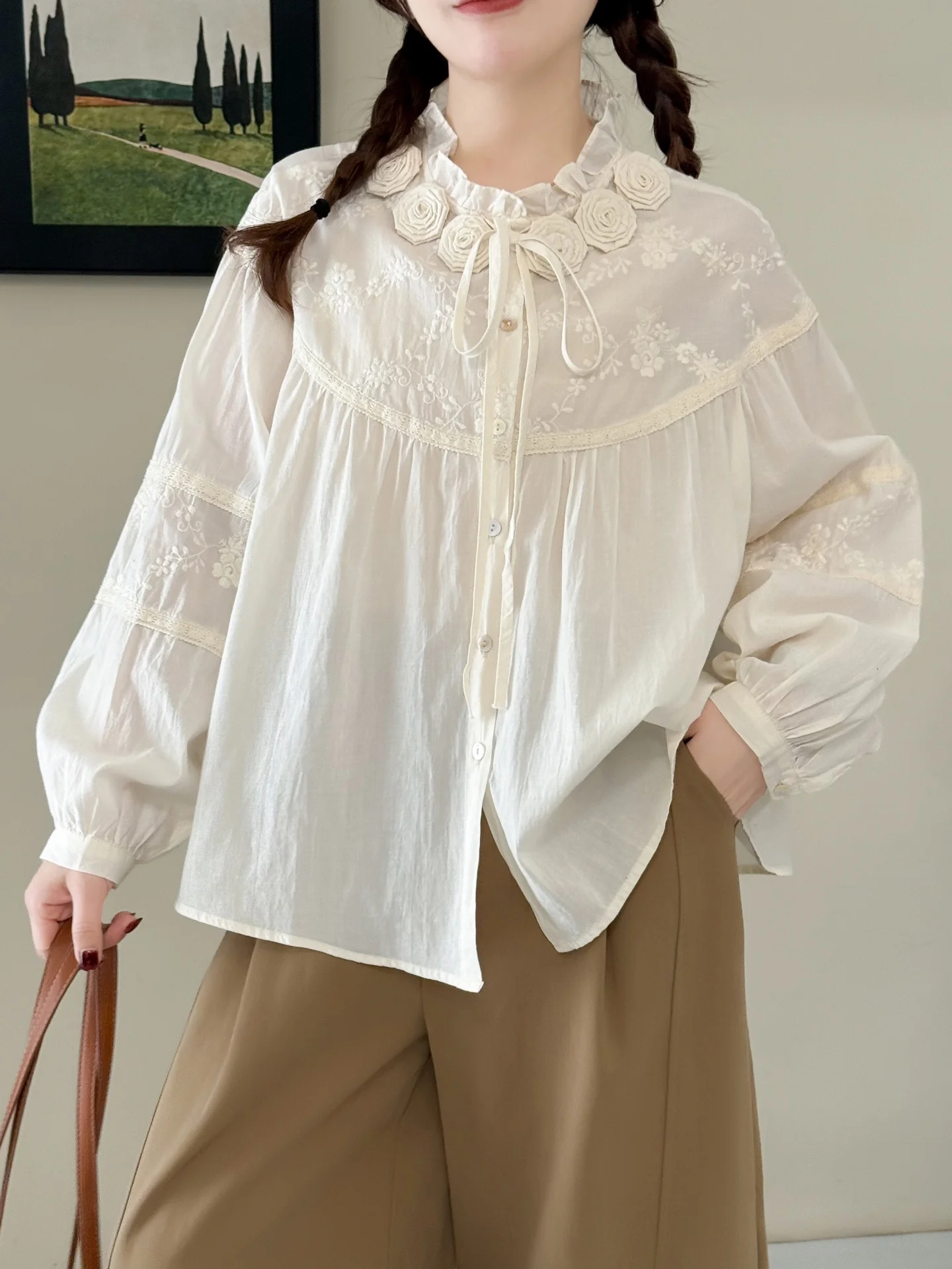 Cotton Bubble Sve irt Pure Cotton Embroidered Bow Tie Loose Fit Anti-Aging Spring Summer Faion Girls Sle Floral Pattern
Cotton Bubble Sve irt Pure Cotton Embroidered Bow Tie Loose Fit Anti-Aging Spring Summer Faion Girls Sle Floral Pattern